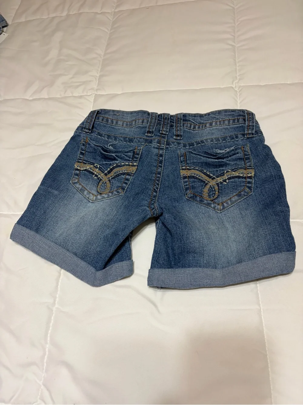 Truce dark blue denim shorts with roll cuff hem